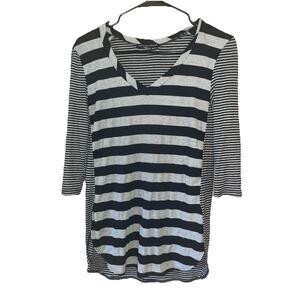 American Dream Women’s Gray And Black Tunic Style Striped Top 3/4 Sleeve Sz L